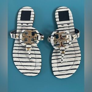 Tory Burch | Miller Sandals | Striped Snake-Embossed Leather | Sz 9